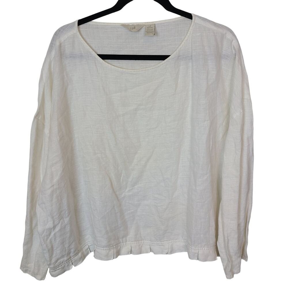 J. Jill Linen Tunic Top Size LP Pleated Hem Lagenlook Minimalist Coastal Grandma